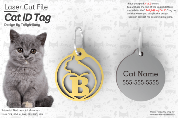 B Cat ID Tag Cat Laser Cut File