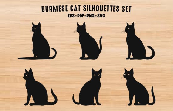 Burmese Cats Silhouette Clipart Set