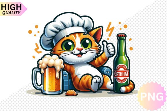 Cat and Beer Clipart Design