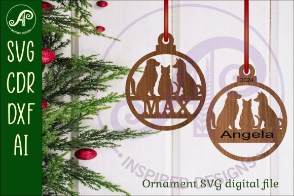 Cat and Dogs Christmas Ornament SVG