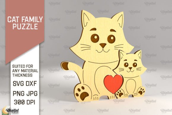 Cat Family Puzzle Laser Cut. Cat SVG