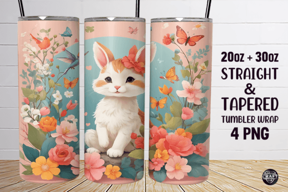 Cat Flowers Tumbler Wrap 20oz PNG