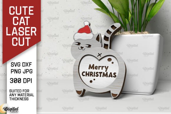 Christmas Cute Cat Laser Cut Design