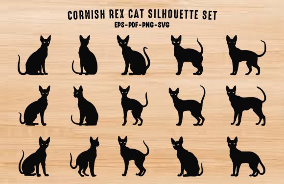 Cornish Rex Cat Silhouettes Clipart Set
