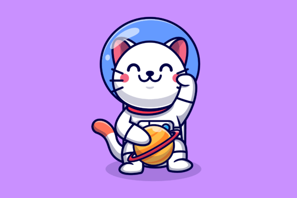 Cute Cat Astronaut with Planet Cartoon