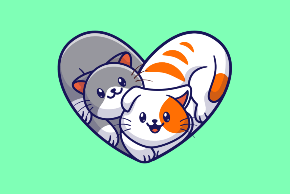 Cute Cat Couple Friend with Love Shape