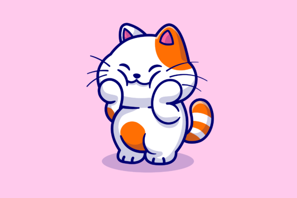 Cute Cat Holding Cheek Cartoon
