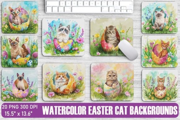 Cute Cat in Easter Egg Backgrounds Bundle