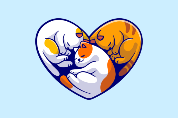Cute Cat Sleeping with Love Shape