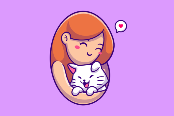 Cute Girl Hug Cat Cartoon Illustration