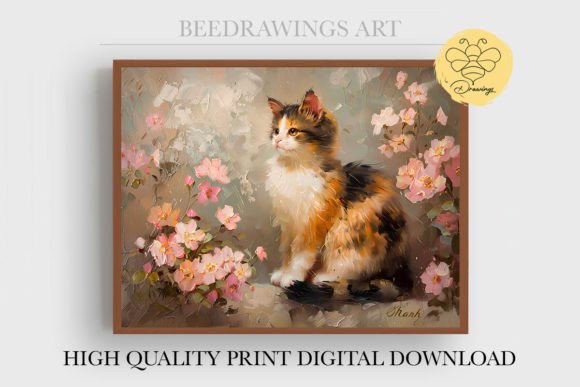 Cute Oil Paint Adorable Cat Wall Art 17