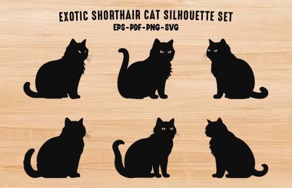 Exotic Shorthair Cats Silhouettes Vector