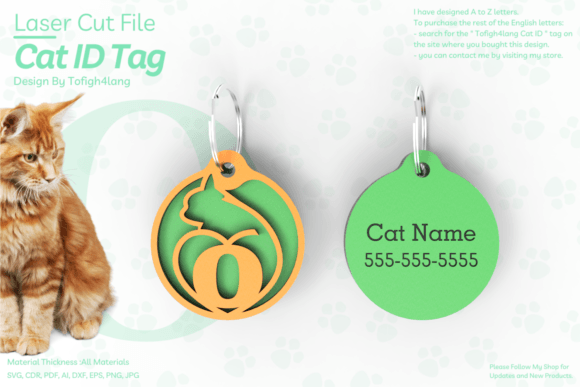O Cat ID Tag Laser Cut File SVG
