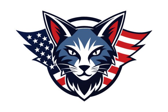 Patriotic Cat Black Silhouette Vector