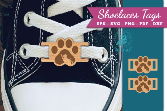 Paw Cat Shoelaces Tags Laser Cut SVG