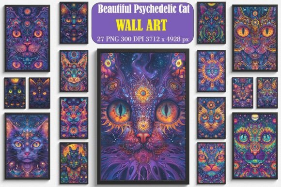Psychedelic Cat Wall Art Bundle