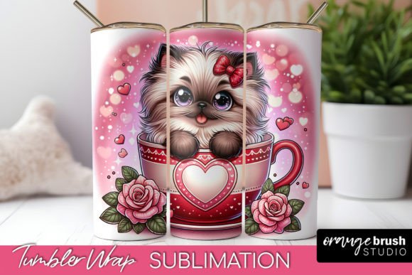 Valentine Cat Skinny Tumbler Wrap PNG