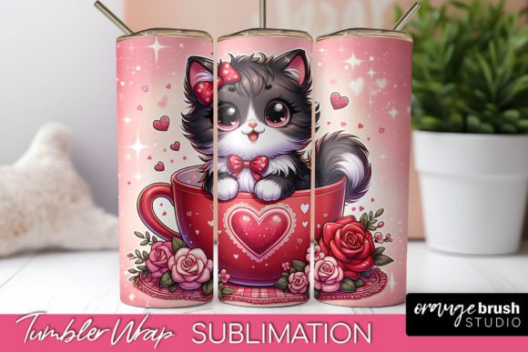 Valentine Tumbler Wrap PNG for Cat Lover