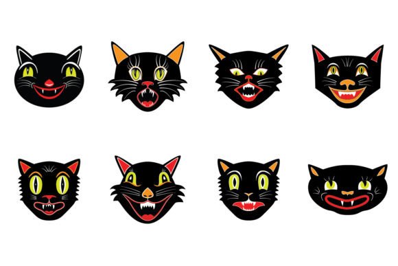 Vintage Vector Halloween Cats